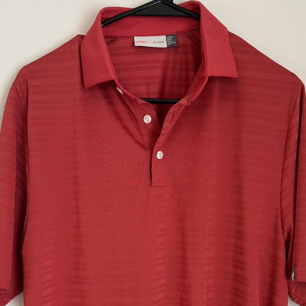 KJUS Golf Polo Shirt Men's Size 52L Rust Comfort Fit Performance Stripe Athletic
